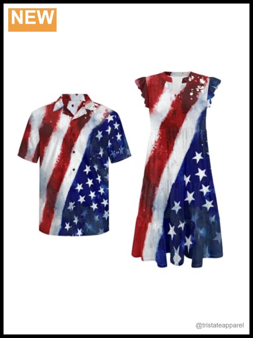 Polyester Matching Couple Outfit Womens V-Neck Ruffle Sleeve Tiered Dress Men